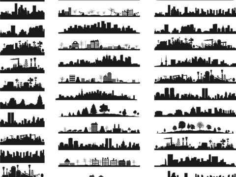  建筑城市剪影黑白_免抠 