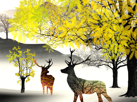  中式新中式挂画壁画字画山水花鸟背景墙壁纸装饰画油画 