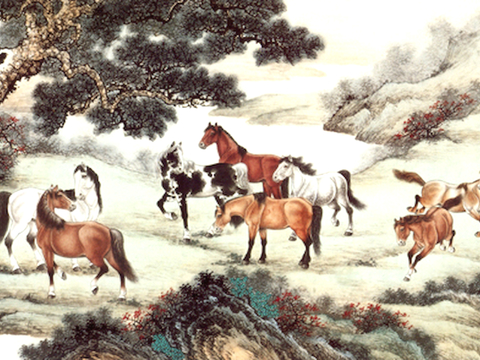  中式新中式挂画壁画字画山水花鸟背景墙壁纸装饰画油画 