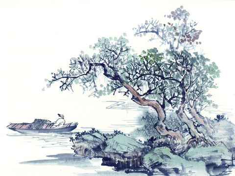  中式新中式挂画壁画字画山水花鸟背景墙壁纸装饰画油画 