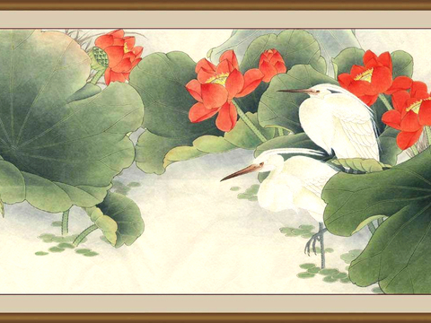  中式新中式挂画壁画字画山水花鸟背景墙壁纸装饰画油画 