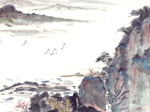  中式新中式挂画壁画字画山水花鸟背景墙壁纸装饰画抽象画油画 