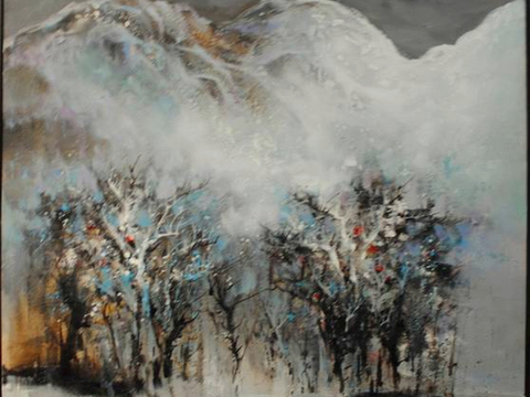  中式新中式挂画壁画字画山水花鸟背景墙壁纸装饰画抽象画油画 