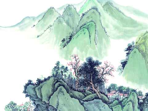  中式新中式挂画壁画字画山水花鸟背景墙壁纸装饰画抽象画油画 