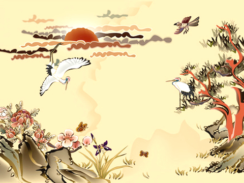  中式新中式挂画壁画字画山水花鸟背景墙壁纸装饰画抽象画油画 