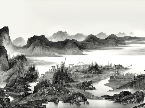 中式新中式挂画壁画字画山水花鸟背景墙壁纸装饰画抽象画油画