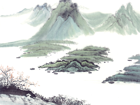 中式新中式挂画壁画字画山水花鸟背景墙壁纸装饰画抽象画油画