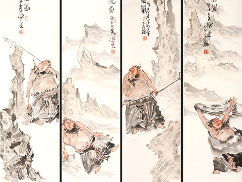  中式新中式挂画壁画字画山水花鸟背景墙壁纸装饰画抽象画油画 