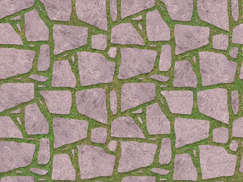 红色砂岩多边形石材嵌草铺地047