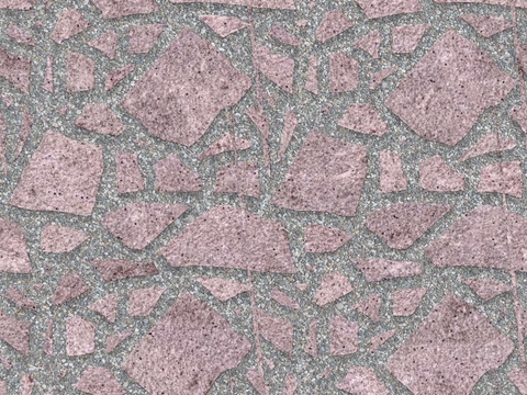 红色砂岩石材铺地-多边形石材铺地-石材嵌鹅卵石铺地12