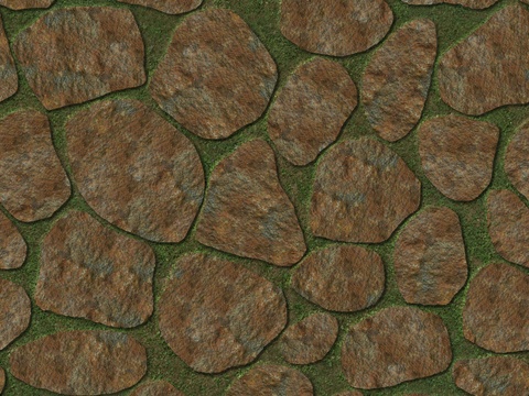 红色砂岩卵形石材嵌草铺地004