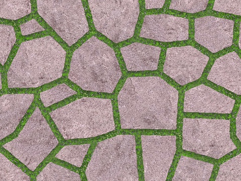 红色砂岩多边形石材嵌草铺地052