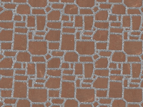 红色砂岩石材铺地-多边形石材铺地-石材嵌鹅卵石铺地3