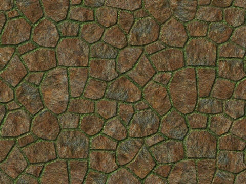  红色砂岩多边形石材嵌草铺地032 