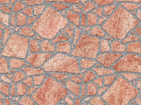 红色砂岩石材铺地-多边形石材铺地-石材嵌鹅卵石铺地19