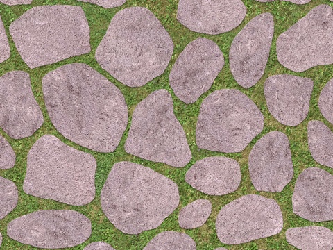 红色砂岩卵形石材嵌草铺地006