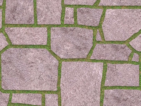 红色砂岩多边形石材嵌草铺地044