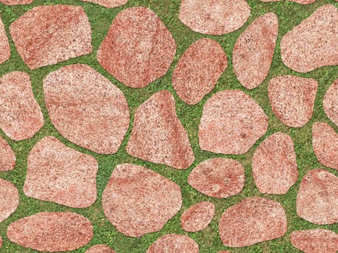 红色砂岩卵形石材嵌草铺地009