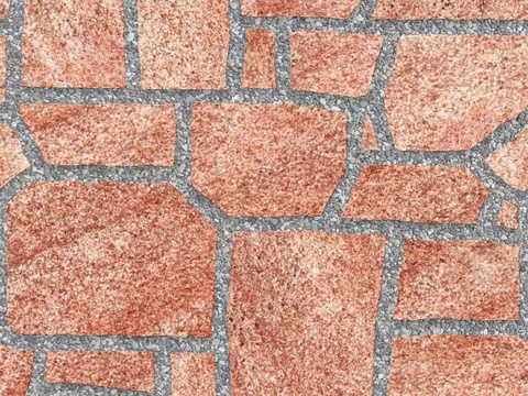 红色砂岩石材铺地-多边形石材铺地-石材嵌鹅卵石铺地18