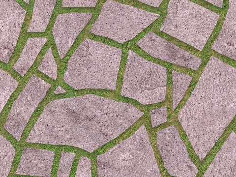 红色砂岩多边形石材嵌草铺地041