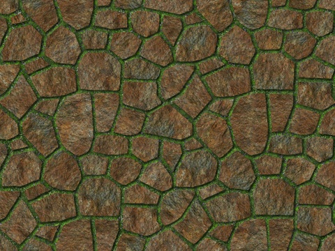 红色砂岩多边形石材嵌草铺地031