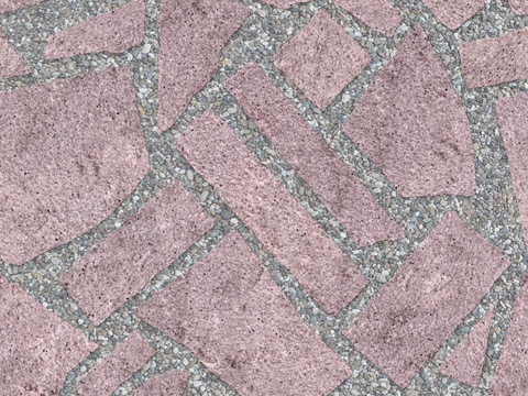 红色砂岩石材铺地-多边形石材铺地-石材嵌鹅卵石铺地14