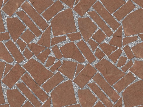 红色砂岩石材铺地-多边形石材铺地-石材嵌鹅卵石铺地5