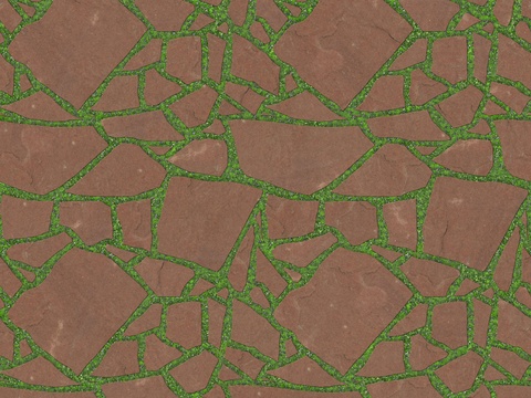 红色砂岩多边形石材嵌草铺地002