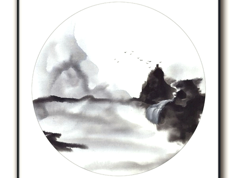  中式新中式挂画壁画水墨字画山水花鸟背景墙壁纸装饰画抽象画油画 