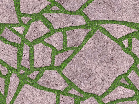 红色砂岩多边形石材嵌草铺地036