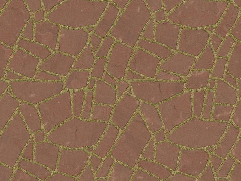 红色砂岩多边形石材嵌草铺地009