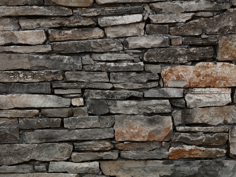  规则矩形形态干垒石，毛石墙面73 