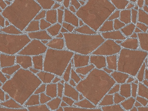 红色砂岩石材铺地-多边形石材铺地-石材嵌鹅卵石铺地2