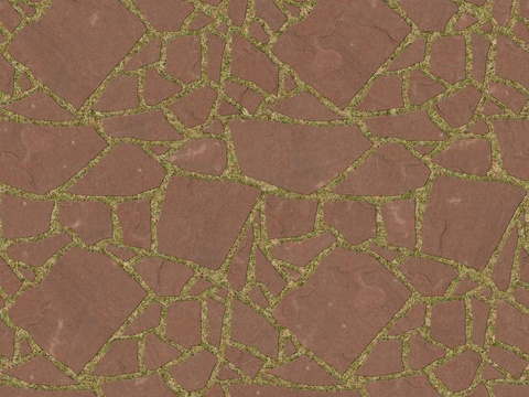 红色砂岩多边形石材嵌草铺地003