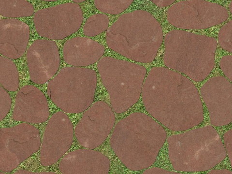 红色砂岩卵形石材嵌草铺地012