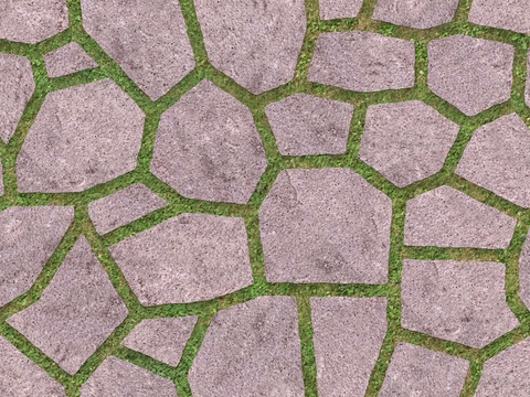  红色砂岩多边形石材嵌草铺地053 