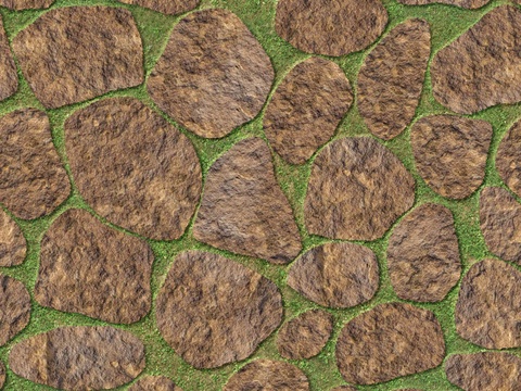 红色砂岩卵形石材嵌草铺地001