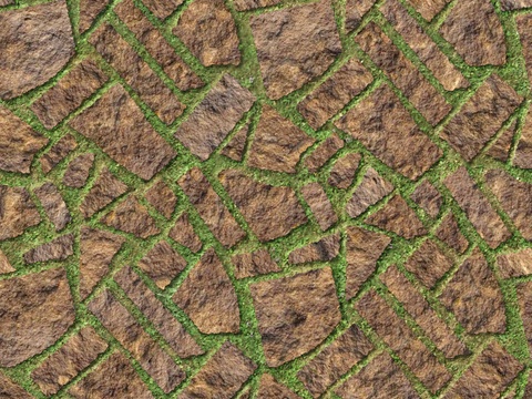 红色砂岩多边形石材嵌草铺地020