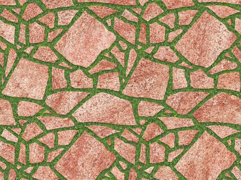 红色砂岩多边形石材嵌草铺地063