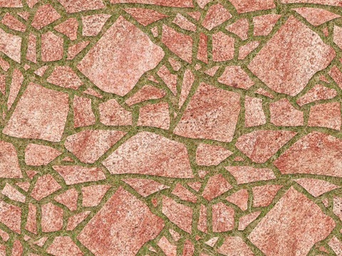  红色砂岩多边形石材嵌草铺地061 