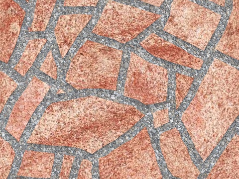 红色砂岩石材铺地-多边形石材铺地-石材嵌鹅卵石铺地17