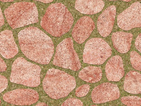 红色砂岩卵形石材嵌草铺地008