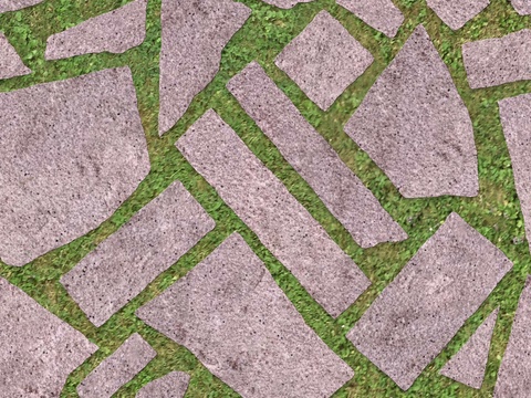 红色砂岩多边形石材嵌草铺地048