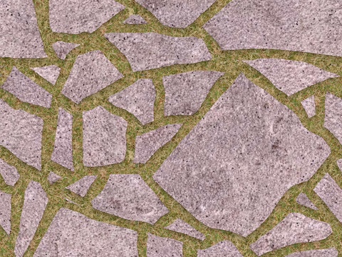 红色砂岩多边形石材嵌草铺地037