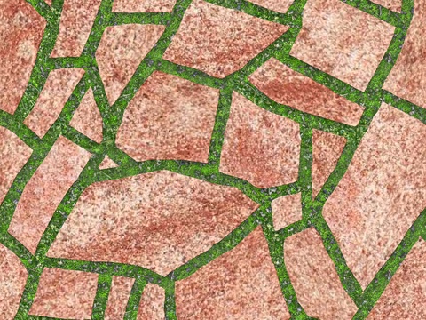  红色砂岩多边形石材嵌草铺地058 