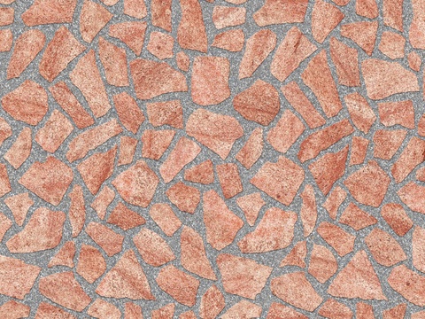 红色砂岩石材铺地-多边形石材铺地-石材嵌鹅卵石铺地16