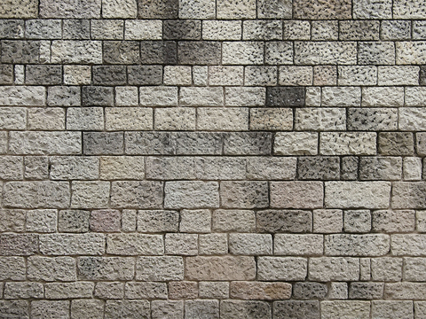 规则矩形形态干垒石，毛石墙面3