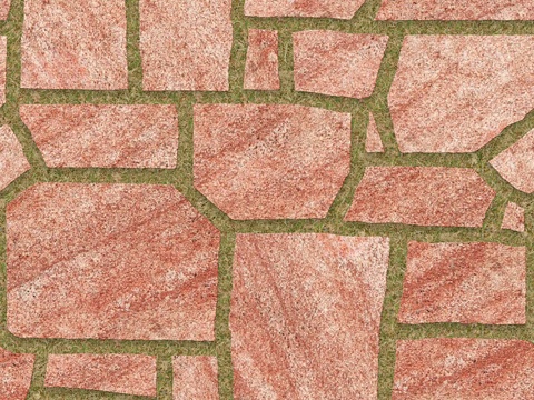 红色砂岩多边形石材嵌草铺地064