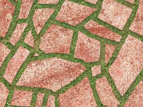 红色砂岩多边形石材嵌草铺地060