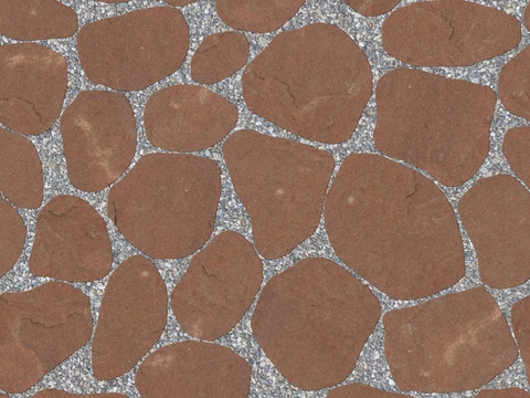 红色砂岩石材铺地-卵形石材铺地-石材嵌鹅卵石铺地1